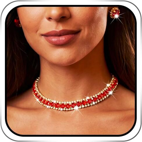 ACEDRE Rhinestone Choker Necklace Earrings Sets Wedding Necklace Jewelry Prom Costume Jewelry Set for Women in Saudi Arabia