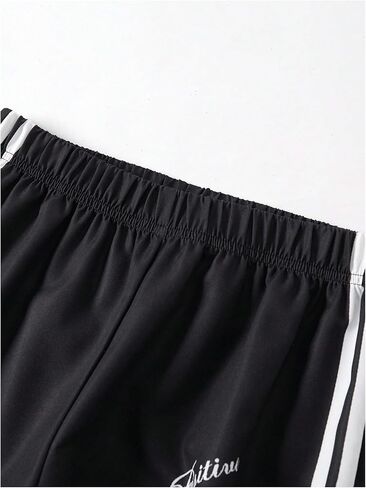 SweatyRocks Girl's Y2k Elastic Waist Sweatpants Bow Striped Print Straight Leg Baggy Track Pants with Pockets in Saudi Arabia