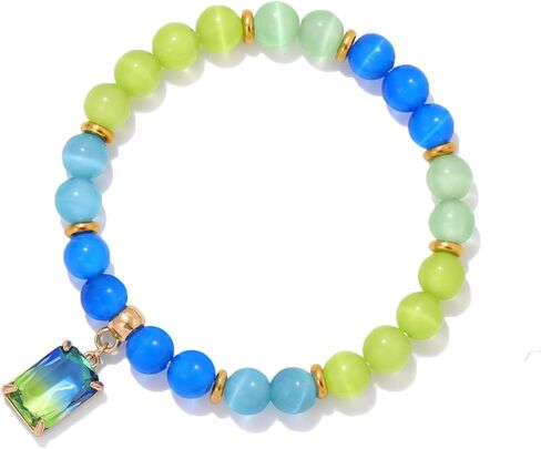 GolbalJew Healing Crystal Bracelet Natural Stone Stretch Bracelet with Colorful Crystal Pendant, Stress Relief Anxiety Protection Bracelets for Women in Kuwait