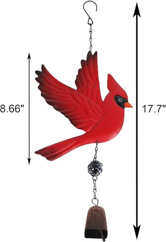 Tinsow Cardinal Bird Wind Chime Christmas Hanging Decorations Bell Outdoor Wind Chime Outdoor Decoration for Patio, Deck, Yard, Garden (Red-Flaping) in Saudi Arabia
