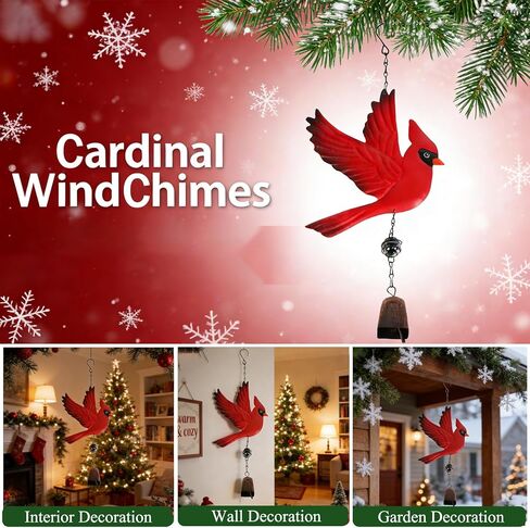 Tinsow Cardinal Bird Wind Chime Christmas Hanging Decorations Bell Outdoor Wind Chime Outdoor Decoration for Patio, Deck, Yard, Garden (Red-Flaping) in Saudi Arabia
