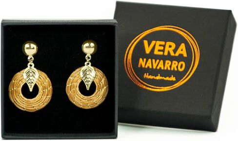 VERA NAVARRO - أقراط ماندالا مفتوحة من العشب الذهبي - قطر 0.79 بوصة، 20 مم - دائرية، مع صنبور ضغط - صناعة يدوية طبيعية 100% - مجوهرات حرفية (جولة مفتوحة) in Saudi Arabia