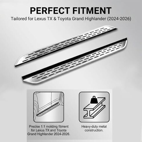 2Pcs Aluminum Running Board Side Steps Compatible with Lexus TX 350 500h 550h/ Toyota Grand Highlander 2024 2025 2026, Anti-Slip Step Pedal Door Fixed Nerf Bars Silver Rail Board, with Brackets in Saudi Arabia