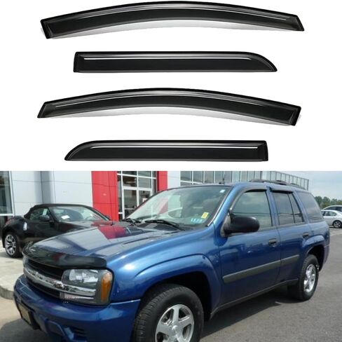 4 قطع من عاكسات الرياح الجانبية للنافذة من Wensdy، واقيات المطر من الشمس للتركيب الخارجي، أقنعة دخان داكنة لسيارة 2004-2012 Chevy Colorado/GMC Canyon Crew Cab 94133 in Kuwait