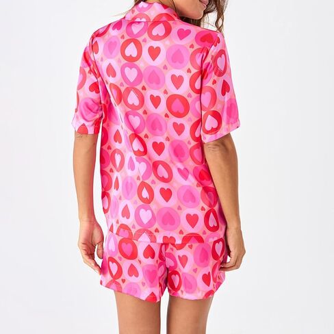 Valentines Pajamas for Women Heart Pajamas Shorts PJs Comfy Button Down Sleepwear Nightwear 2 Piece Sleeping Set 2026 in Saudi Arabia