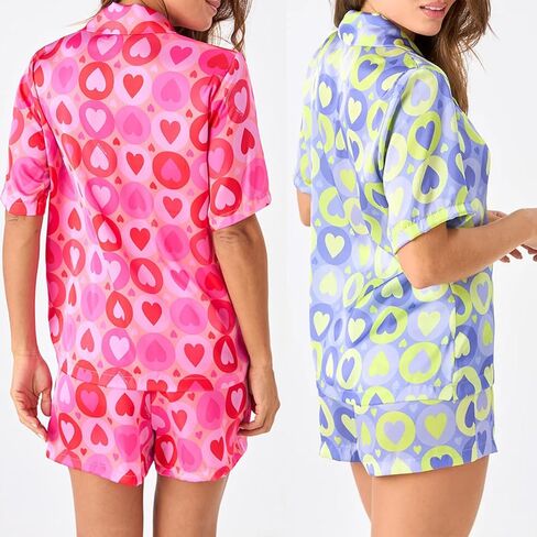 Valentines Pajamas for Women Heart Pajamas Shorts PJs Comfy Button Down Sleepwear Nightwear 2 Piece Sleeping Set 2026 in Saudi Arabia