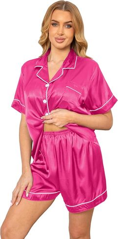 Vopmocld Women Sexy Satin Pajama Short Sets Button Down Silk 2 Piece Nighty Cute Loungewear with Chest Pocket Lady S-2XL in Saudi Arabia