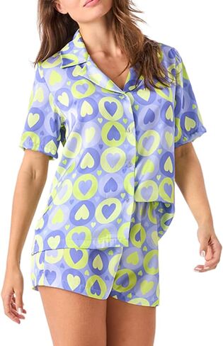 Valentines Pajamas for Women Heart Pajamas Shorts PJs Comfy Button Down Sleepwear Nightwear 2 Piece Sleeping Set 2026 in Saudi Arabia