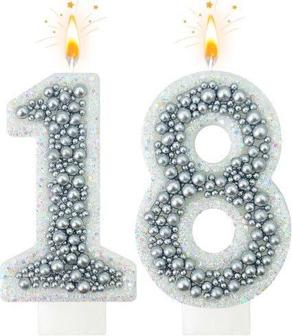 50 Birthday Number Candle for Cake, Glitter Number Candle with Gold Beads, Decorative Cake Topper for Milestone Celebrations in Saudi Arabia