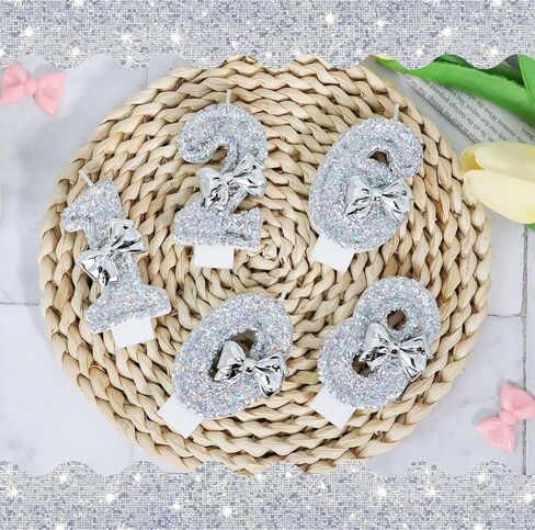 Silver Bow Birthday Candles - Number 10 Candle with Shiny Glitter, Girl Sliver Cake Topper, 10th Birthday Decorations for Girls in Saudi Arabia