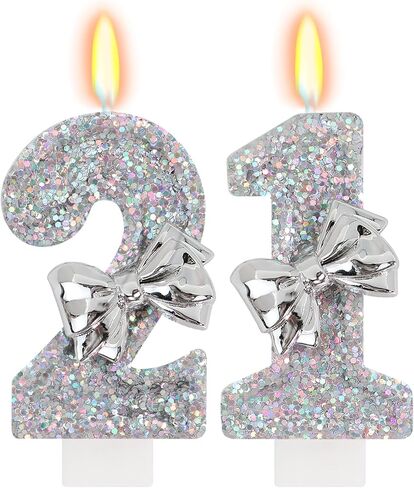 Silver Bow Birthday Candles - Number 10 Candle with Shiny Glitter, Girl Sliver Cake Topper, 10th Birthday Decorations for Girls in Saudi Arabia