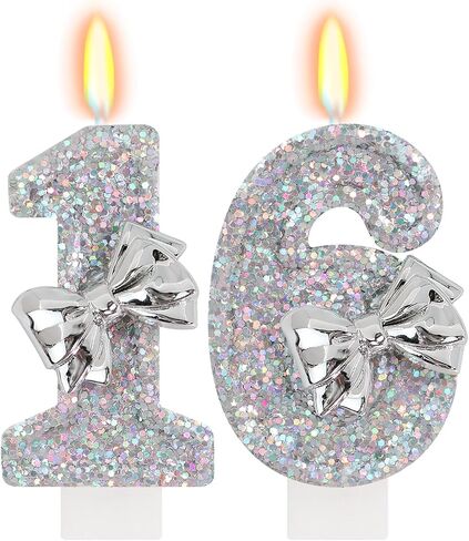 Silver Bow Birthday Candles - Number 10 Candle with Shiny Glitter, Girl Sliver Cake Topper, 10th Birthday Decorations for Girls in Saudi Arabia