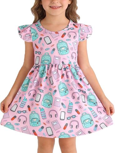Toddler Girls Back to School Print Dresses Pencil Flutter Sleeve Clothes School Outfits 2-8Y in Saudi Arabia