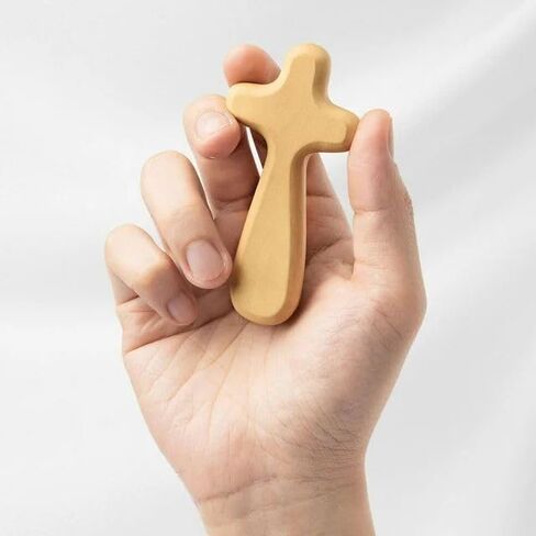 Tangseajiao 1 Pc 2.34" Small Wooden Crosses, Hand Held Prayer Comfort Crosses, Christian Church Gifts Mini Holding Crucifix for Christmas in Kuwait