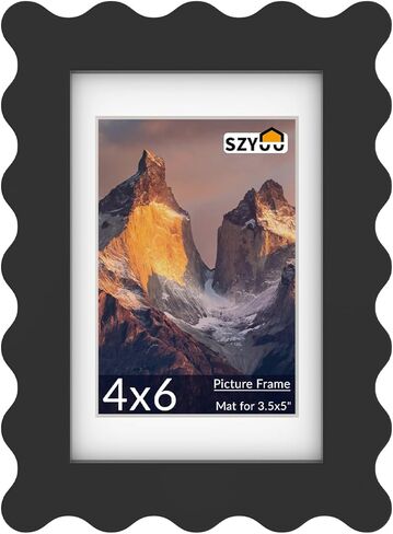 8x10 Wavy Picture Frame with Mat for 5x7, Real Glass and Wooden​ Frame - Tabletop or Wall Hanging Photo Frame(1 Pack, Red) in Saudi Arabia