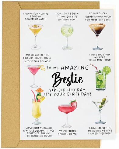 Cocktail Birthday Card for Best Friend–Funny and Cute Greeting Card for Women Bestie or Friend–Friendship Birthday Card for Her–Birthday Gift Card Alternative for Girls Night or BFF Surprise (Type-A) in Saudi Arabia