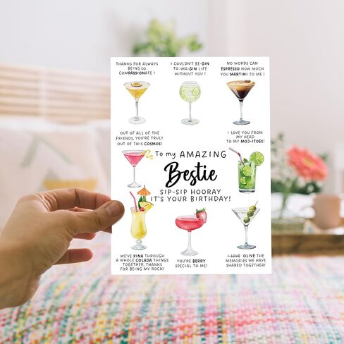 Cocktail Birthday Card for Best Friend–Funny and Cute Greeting Card for Women Bestie or Friend–Friendship Birthday Card for Her–Birthday Gift Card Alternative for Girls Night or BFF Surprise (Type-A) in Saudi Arabia