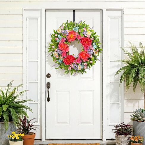 إكليل الربيع للباب الأمامي 24 بوصة، أكاليل الصيف مع الفاوانيا الكبيرة لديكور المنزل وعيد الفصح الداخلي والخارجي واحتفالات الزفاف in Kuwait