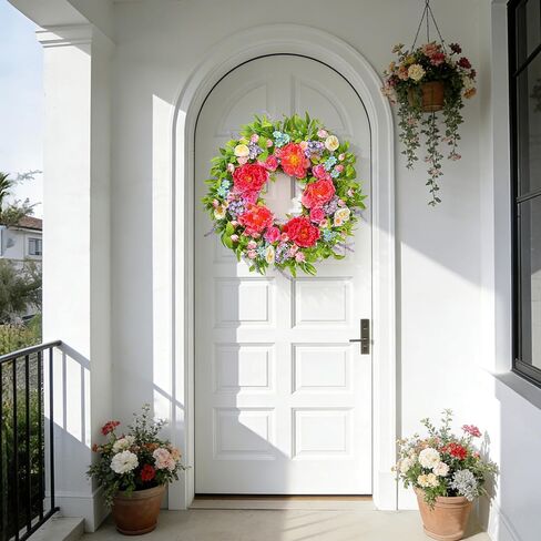 إكليل الربيع للباب الأمامي 24 بوصة، أكاليل الصيف مع الفاوانيا الكبيرة لديكور المنزل وعيد الفصح الداخلي والخارجي واحتفالات الزفاف in Kuwait