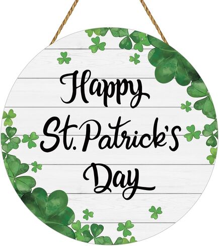 St Patricks Day Wreath Happy St Patricks Day Door Decorations Shamrock Decorations Hanging Sign Wooden Shamrock Wreath Front Door Hanger for Porch Wall Indoor Home Decor in Saudi Arabia