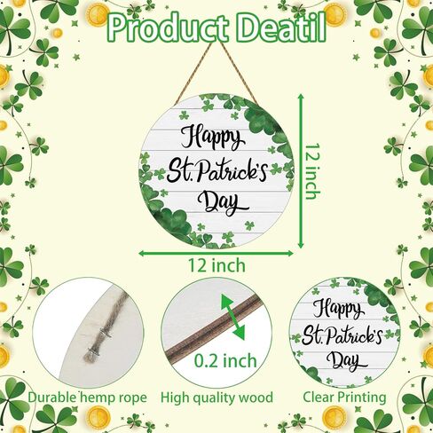 St Patricks Day Wreath Happy St Patricks Day Door Decorations Shamrock Decorations Hanging Sign Wooden Shamrock Wreath Front Door Hanger for Porch Wall Indoor Home Decor in Saudi Arabia