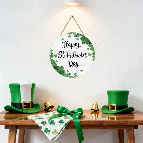 St Patricks Day Wreath Happy St Patricks Day Door Decorations Shamrock Decorations Hanging Sign Wooden Shamrock Wreath Front Door Hanger for Porch Wall Indoor Home Decor in Saudi Arabia