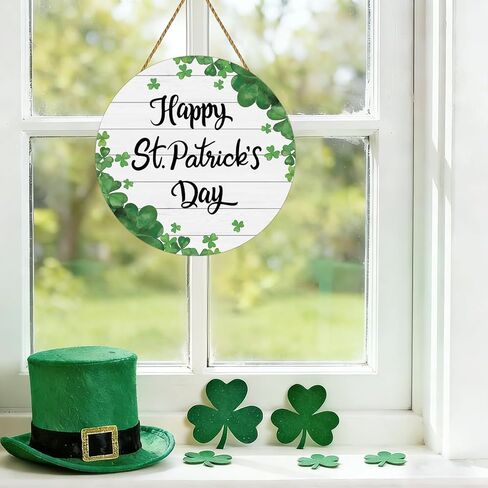 St Patricks Day Wreath Happy St Patricks Day Door Decorations Shamrock Decorations Hanging Sign Wooden Shamrock Wreath Front Door Hanger for Porch Wall Indoor Home Decor in Saudi Arabia