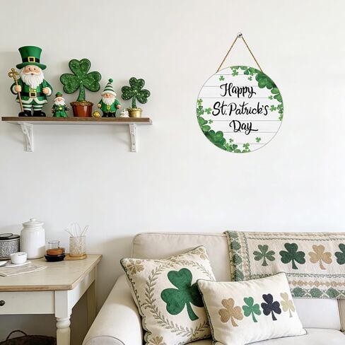 St Patricks Day Wreath Happy St Patricks Day Door Decorations Shamrock Decorations Hanging Sign Wooden Shamrock Wreath Front Door Hanger for Porch Wall Indoor Home Decor in Saudi Arabia