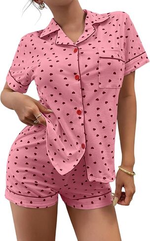 Pajamas for Women Set 2 Piece Cotton Pj Sets for Woman Cute Short Sleeve Button Down Loungewear Soft & Comfortable（S-XL） in Kuwait