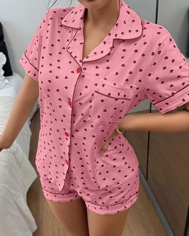 Pajamas for Women Set 2 Piece Cotton Pj Sets for Woman Cute Short Sleeve Button Down Loungewear Soft & Comfortable（S-XL） in Kuwait