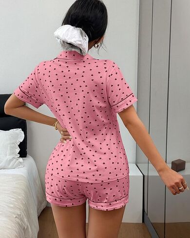 Pajamas for Women Set 2 Piece Cotton Pj Sets for Woman Cute Short Sleeve Button Down Loungewear Soft & Comfortable（S-XL） in Kuwait
