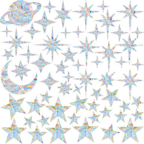 61 Pcs Sun Catcher Stickers, Anti-Collision Window Decals Star Moon Window Clings Star Moon Rainbow Prismatic Decals Non-Adhesive Reusable in Saudi Arabia