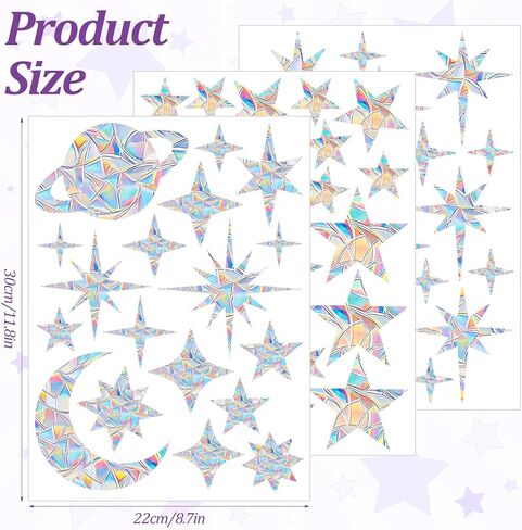 61 Pcs Sun Catcher Stickers, Anti-Collision Window Decals Star Moon Window Clings Star Moon Rainbow Prismatic Decals Non-Adhesive Reusable in Saudi Arabia