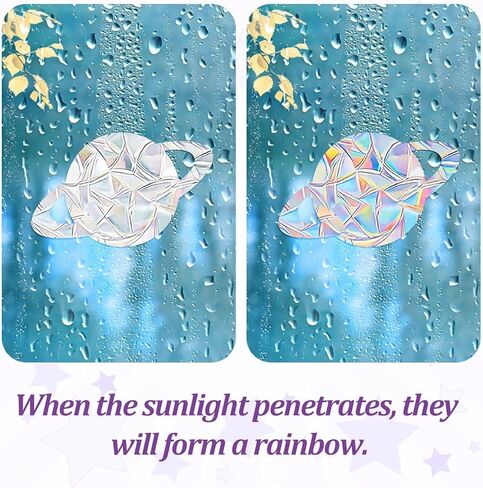 61 Pcs Sun Catcher Stickers, Anti-Collision Window Decals Star Moon Window Clings Star Moon Rainbow Prismatic Decals Non-Adhesive Reusable in Saudi Arabia