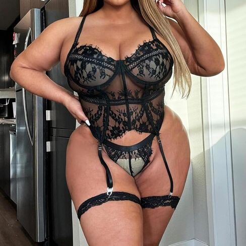 2 Pcs - Lingerie for Women Lace Corset and Panty Outfits Garter Lingerie Sets in Saudi Arabia