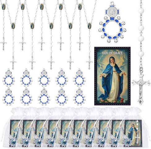 Cunno 40 Pcs Gifts Prayer Card Rosary Necklace Ring Catholic Holy Card Easter Accessories Christian Ornament for Women Church Thanksgiving Christmas Birthday Gifts in Saudi Arabia