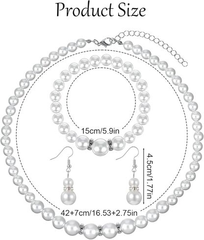 Yolev Pearl Jewelry Set for Women White Faux Pearl Earrings and Necklace Bracelet Set Rhinestone Crystal Pearl Set Jewelry for Women Bridal Wedding Birthday Valentine Christmas Day Gifts in Saudi Arabia