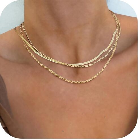 Gold Necklace Stack for Women, Non-Tarnish Layered Gold Choker & Chain Set, Dainty Layering Rope Cuban Necklaces Trendy Jewelry Gift in Saudi Arabia
