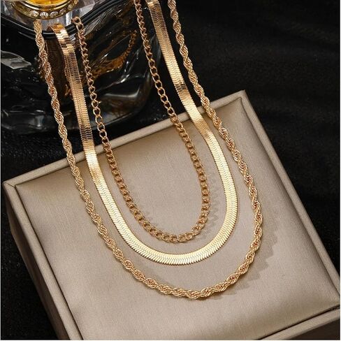 Gold Necklace Stack for Women, Non-Tarnish Layered Gold Choker & Chain Set, Dainty Layering Rope Cuban Necklaces Trendy Jewelry Gift in Saudi Arabia