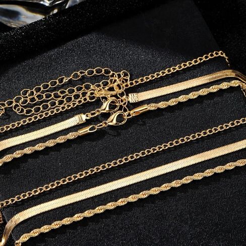 Gold Necklace Stack for Women, Non-Tarnish Layered Gold Choker & Chain Set, Dainty Layering Rope Cuban Necklaces Trendy Jewelry Gift in Saudi Arabia