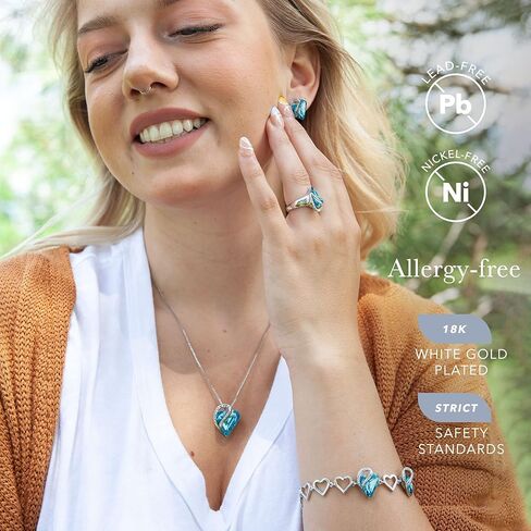 Leafael Infinity Love Heart Necklace, Stud Earrings, Bracelet, and Ring Set, December Birthstone Crystal Jewelry, Silver Tone Gifts for Women, Turquoise Aquamarine Blue in Saudi Arabia