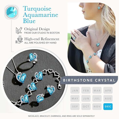 Leafael Infinity Love Heart Necklace, Stud Earrings, Bracelet, and Ring Set, December Birthstone Crystal Jewelry, Silver Tone Gifts for Women, Turquoise Aquamarine Blue in Saudi Arabia