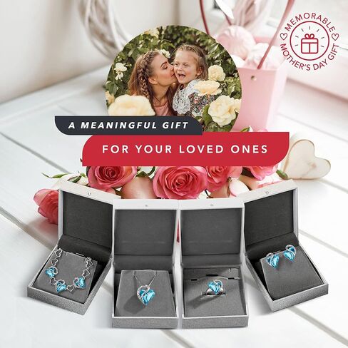 Leafael Infinity Love Heart Necklace, Stud Earrings, Bracelet, and Ring Set, December Birthstone Crystal Jewelry, Silver Tone Gifts for Women, Turquoise Aquamarine Blue in Saudi Arabia