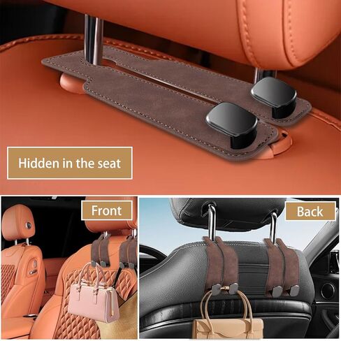 2Pack Car Seat Headrest Hooks - Double Hook Design for Handbags, Purses, Bags,Car Purse Hook,Car Accessories for Women(Brown) in Saudi Arabia