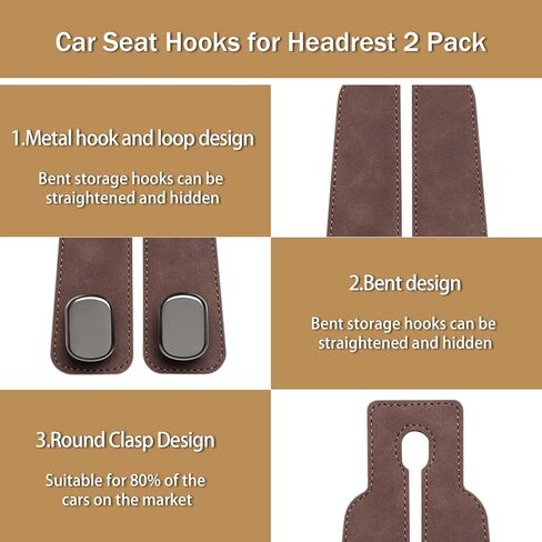 2Pack Car Seat Headrest Hooks - Double Hook Design for Handbags, Purses, Bags,Car Purse Hook,Car Accessories for Women(Brown) in Saudi Arabia