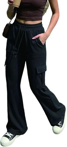 Cargo Sweatpants for Women Wide Leg Cargo Pants High Waisted Sweats Pants with Pockets Baggy Joggers Pants in Saudi Arabia