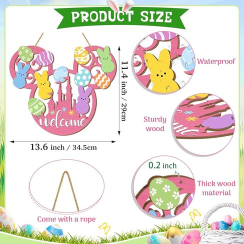علامة باب أرنب عيد الفصح، عيد الفصح سعيد ترحيب زخارف معلقة خشبية، بيض عيد الفصح لوحة أرنب علامة الجدار شماعات ديكور الربيع الوردي للباب الأمامي الشرفة ساحة ديكورات المنزل على شكل فأر in Kuwait