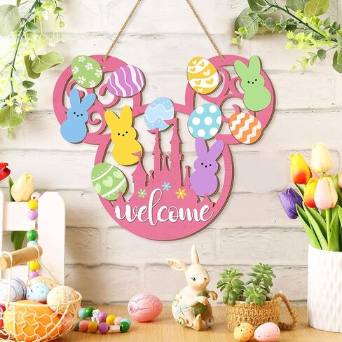 علامة باب أرنب عيد الفصح، عيد الفصح سعيد ترحيب زخارف معلقة خشبية، بيض عيد الفصح لوحة أرنب علامة الجدار شماعات ديكور الربيع الوردي للباب الأمامي الشرفة ساحة ديكورات المنزل على شكل فأر in Kuwait