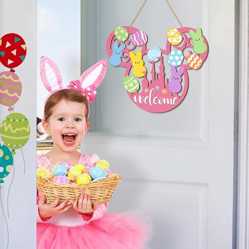 علامة باب أرنب عيد الفصح، عيد الفصح سعيد ترحيب زخارف معلقة خشبية، بيض عيد الفصح لوحة أرنب علامة الجدار شماعات ديكور الربيع الوردي للباب الأمامي الشرفة ساحة ديكورات المنزل على شكل فأر in Kuwait