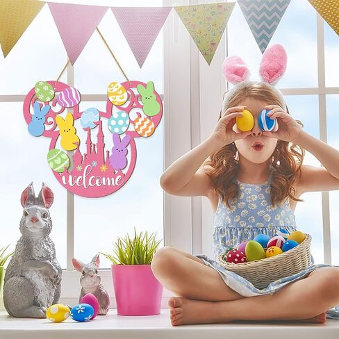 علامة باب أرنب عيد الفصح، عيد الفصح سعيد ترحيب زخارف معلقة خشبية، بيض عيد الفصح لوحة أرنب علامة الجدار شماعات ديكور الربيع الوردي للباب الأمامي الشرفة ساحة ديكورات المنزل على شكل فأر in Kuwait